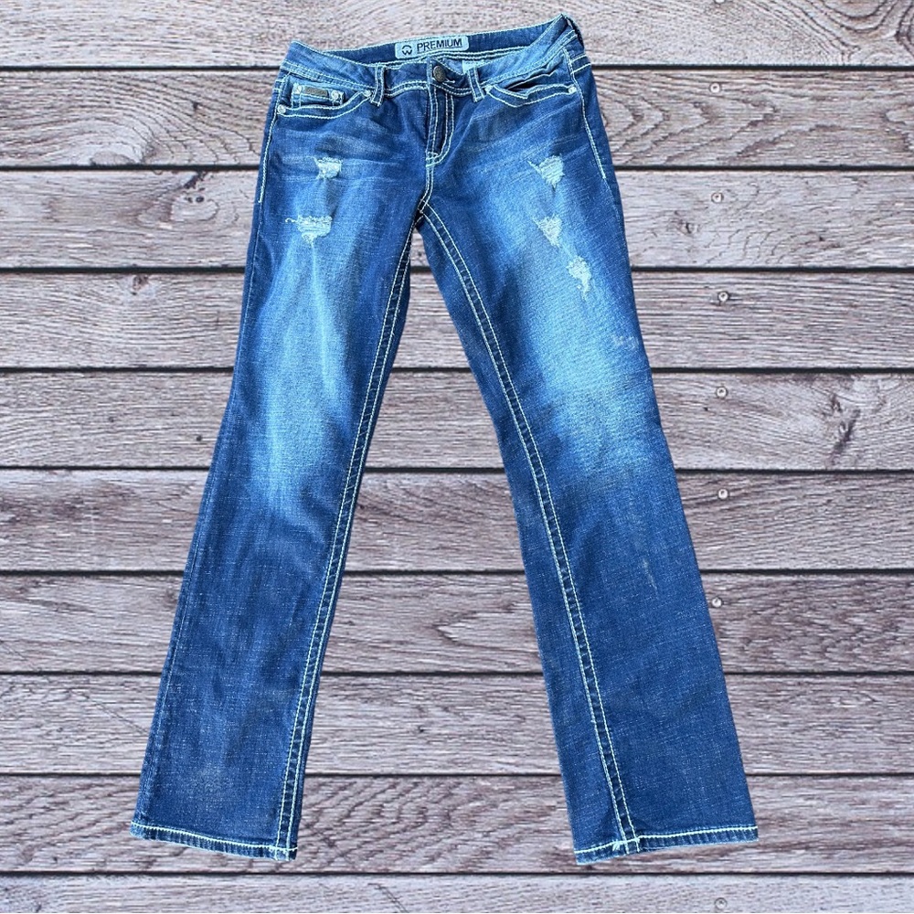 W ONE PREMIUM Distressed Rhinestone Embellished Straight Leg Jeans 30